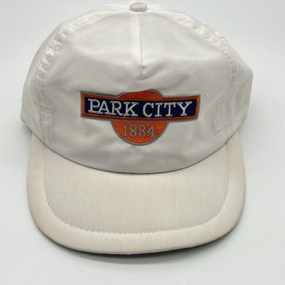 Vintage Park City 1884 Leather Strap Back White Adjustable Hat Cap